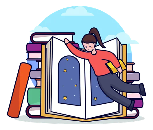 Girl reading dream book  Illustration