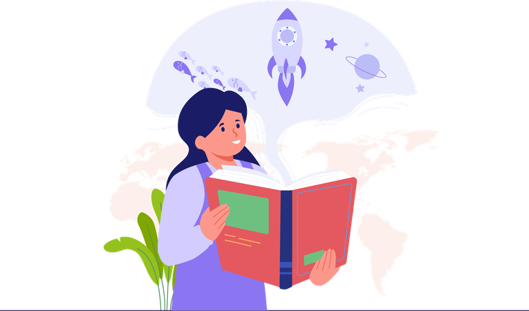 Girl Reading Global Environment  Illustration