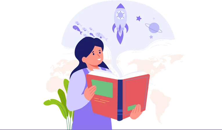 Girl Reading Global Environment  Illustration