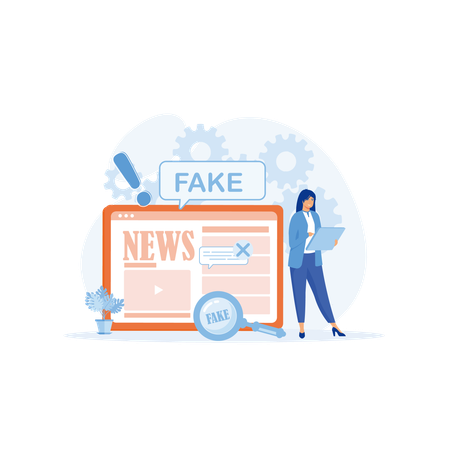 Girl reading important breaking news  Illustration