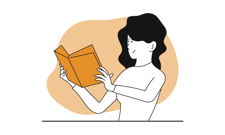 Girl reading lesson on textbook  Illustration