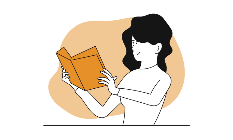 Girl reading lesson on textbook  Illustration