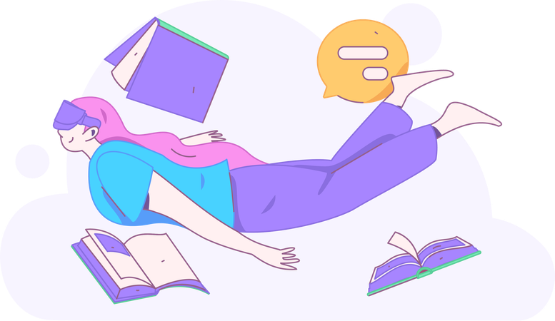 Girl Reading Literature  Illustration