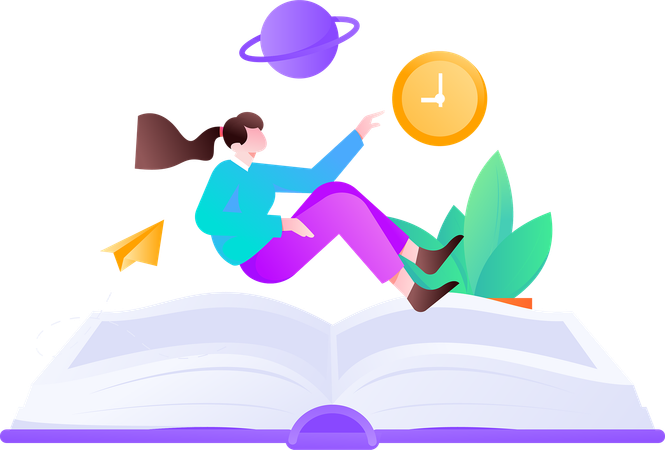 Girl Reading Literature  Illustration