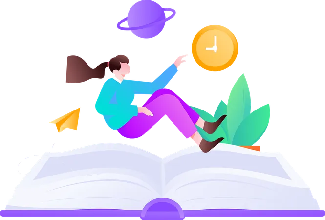 Girl Reading Literature  Illustration