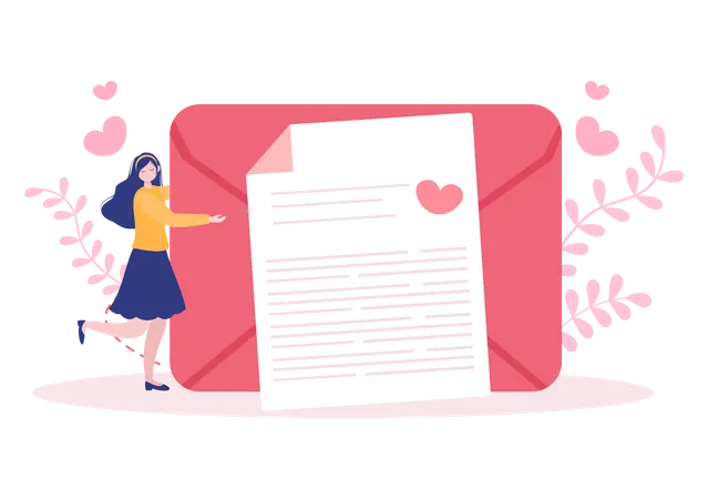 Love Letter Background Flat Illustration For Messages Of Fraternity Or Friendship In Pink Color Usually Given On Valentines Day In An Envelope Or Greeting Card Illustration