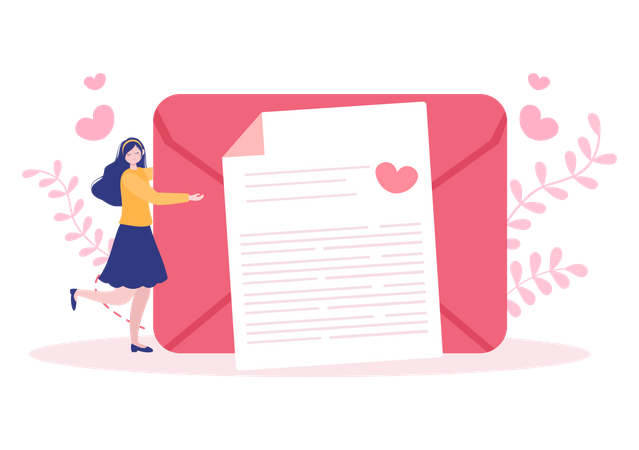 Girl reading Love Letter  Illustration