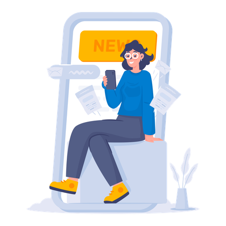 Girl reading news online  Illustration