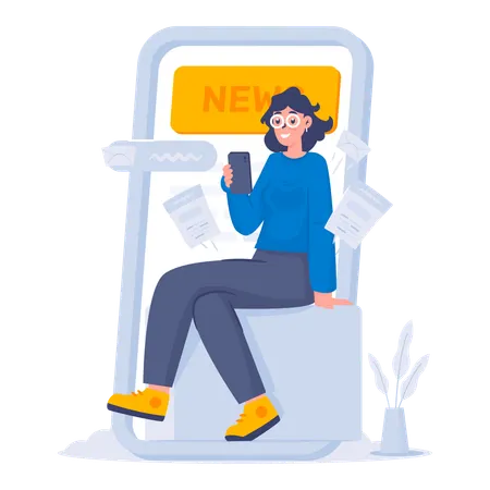 Girl reading news online  Illustration