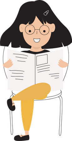 Girl Reading Newspaper  Illustration