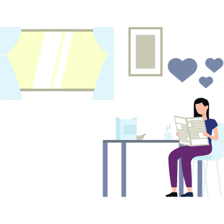 Girl Reading Newspaper  Illustration