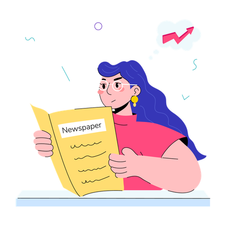 Girl Reading Newspaper  Illustration