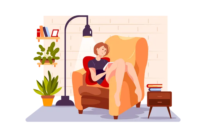 The Girl Is Reading A Novel On The Couch Illustration