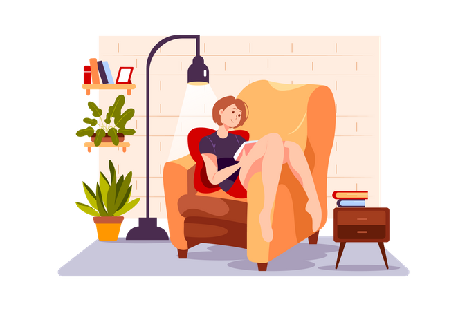 Girl reading novel during quarantine  Illustration