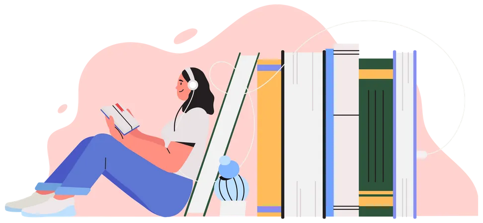 Girl reading online book  Illustration
