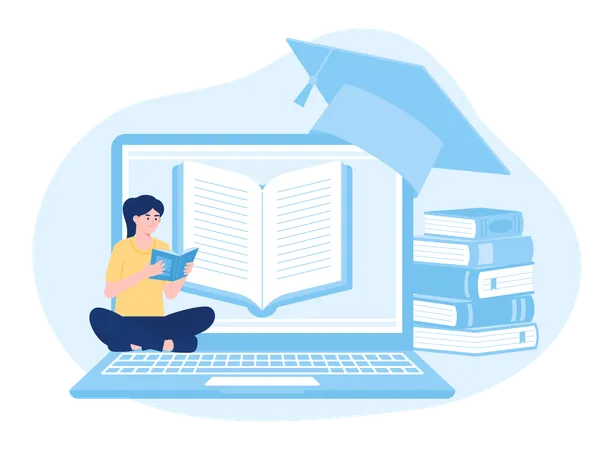 Girl reading online book  Illustration