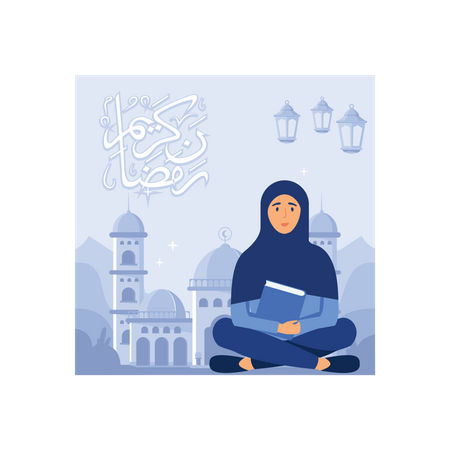 Girl reading quran  Illustration
