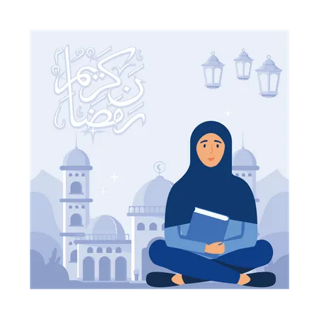 Girl reading quran  Illustration