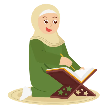 Girl Reading Qur'an Illustration