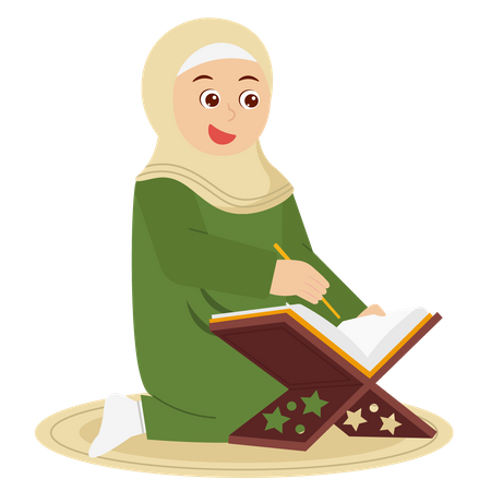 Girl Reading Qur'an  Illustration