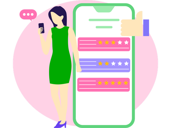 Girl Reading Reviews  Illustration