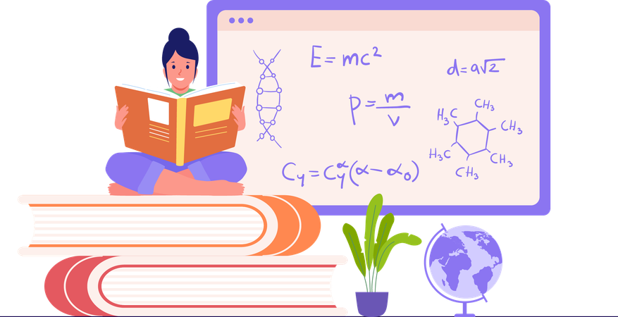 Girl Reading Science  Illustration