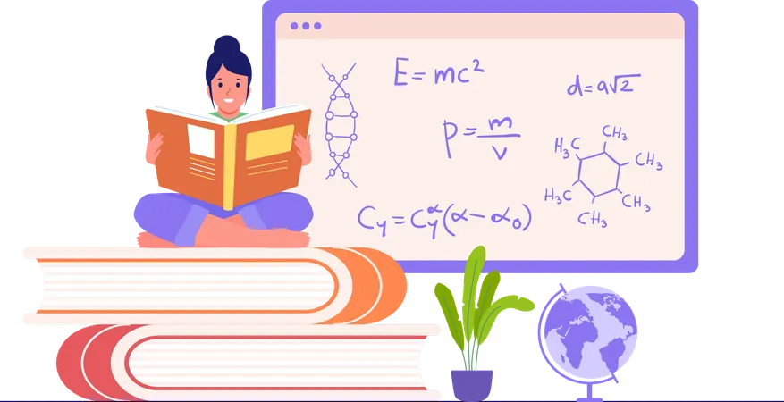 Girl Reading Science  Illustration