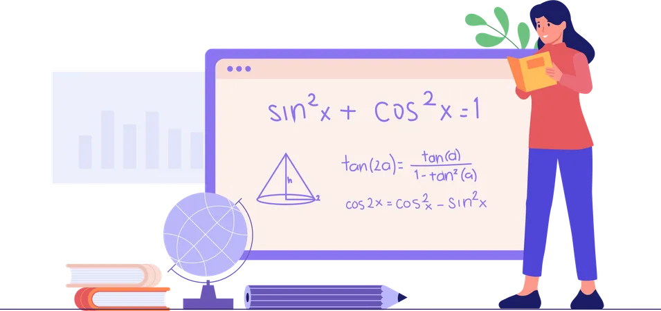 Girl Reading Trigonometry  Illustration