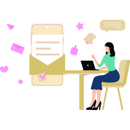 Girl received the mail notification  Illustration