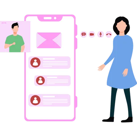 A Girl Is Standing By The Mobile Phone Illustration