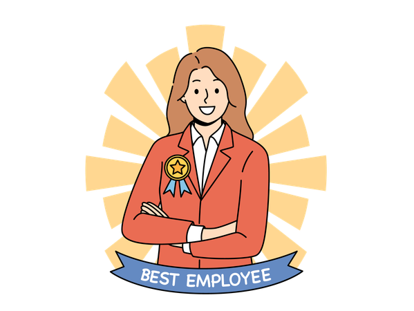 Girl receives best employee award  Illustration