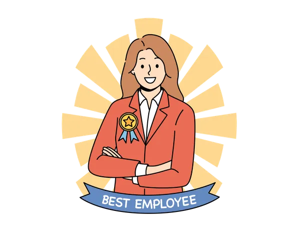 Girl receives best employee award  Illustration