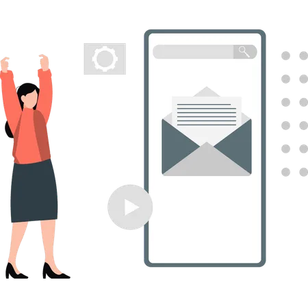 Girl receiving business email  Illustration