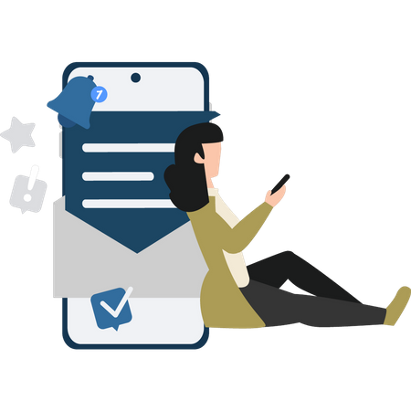 Girl receiving email notification  Illustration