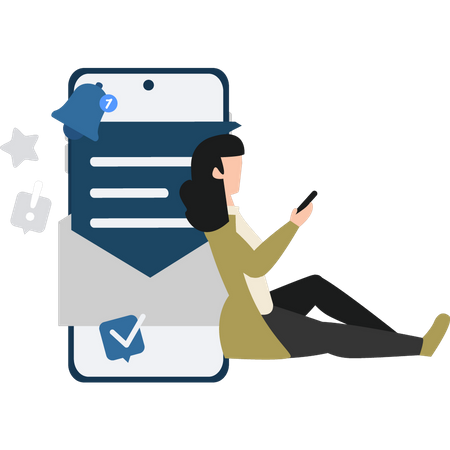 Girl receiving email notification  Illustration
