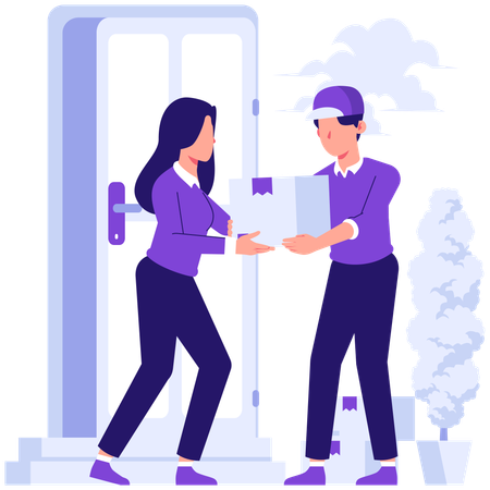 Girl receiving home delivery  Illustration