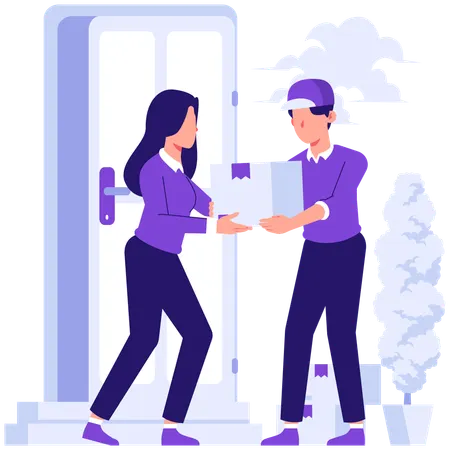 Girl receiving home delivery  Illustration
