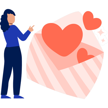 Girl receiving love heart message  Illustration