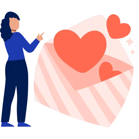 Girl receiving love heart message  Illustration