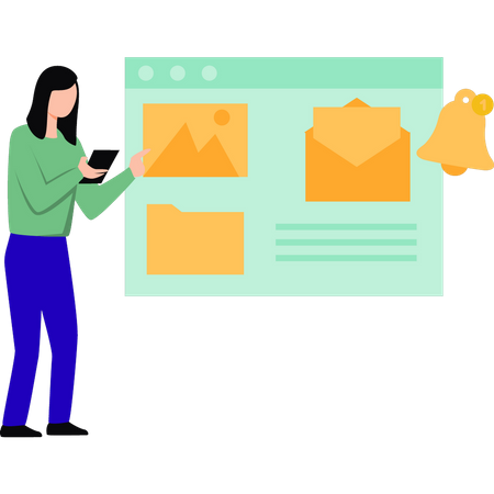 Girl receiving mail notification  Illustration