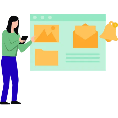 Girl receiving mail notification  Illustration