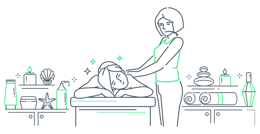 Girl receiving massage in spa Illustration