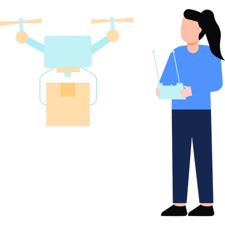 Girl receiving parcel by drone  Illustration