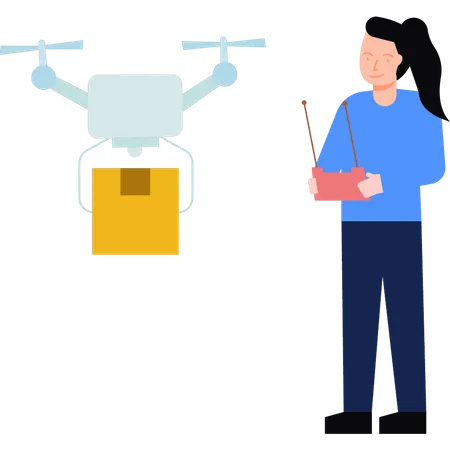 Girl receiving parcel by drone  Illustration