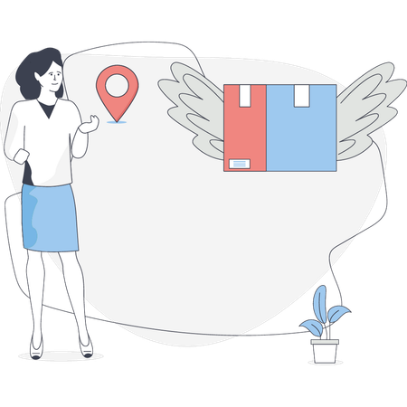 Girl receiving parcel delivery via drone  Illustration