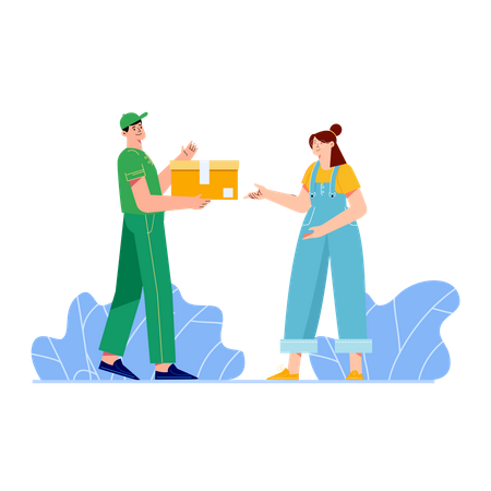 Girl receiving shopping delivery Illustration