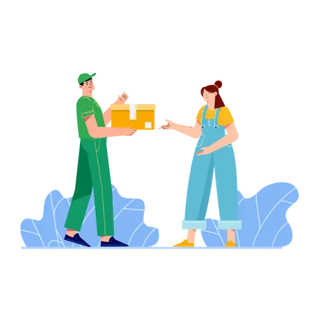 Girl receiving shopping delivery Illustration