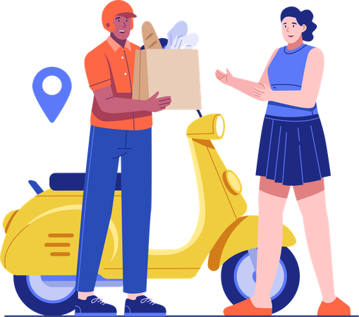 Girl receving grocery delivery  Illustration