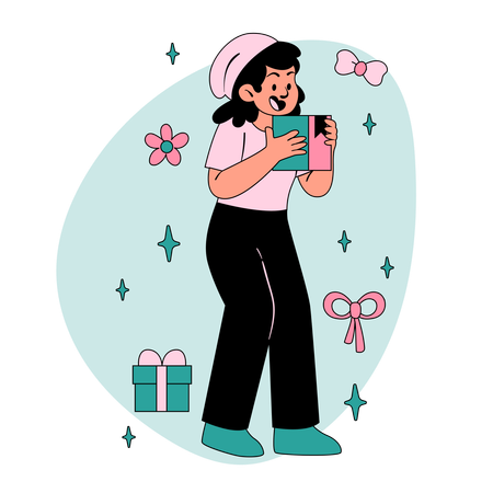 Girl receving package  Illustration
