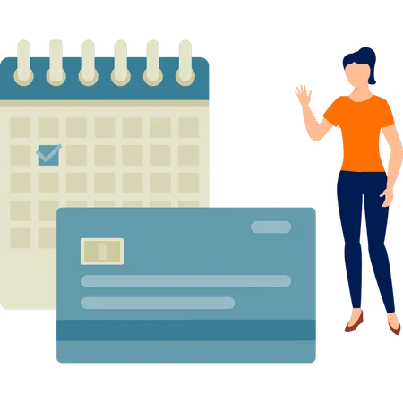 Girl recharges monthly debit card  Illustration